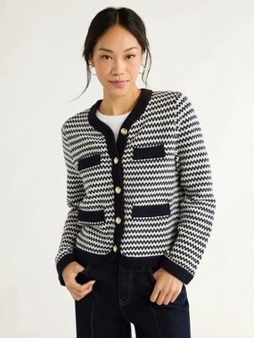 Free Assembly Button Front Textured Knit Cardigan Sweater Small